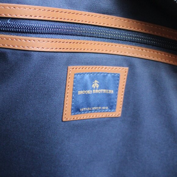 Brooks Brothers Canvas Leather Wells Briefcase in Navy Blue Blazer & Tan NWT - Picture 8 of 12